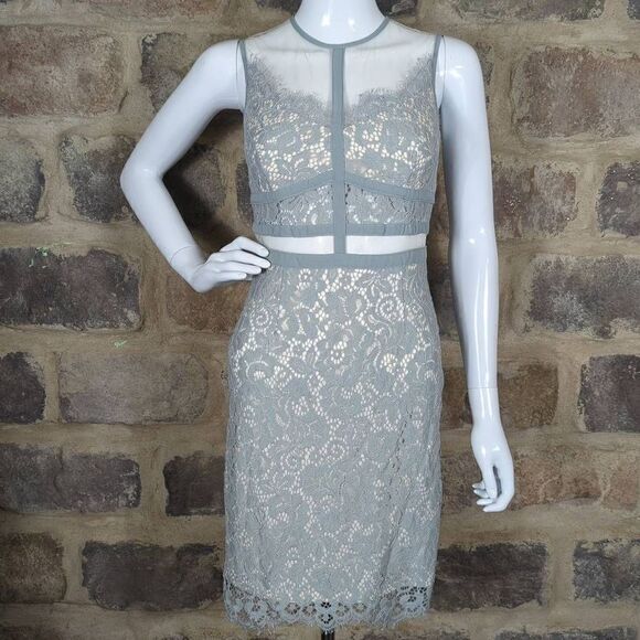 Mystic Los Angeles Gray Lace Cutout Mini Dress Woman's Small HOCO Feminine‎ - Picture 1 of 13
